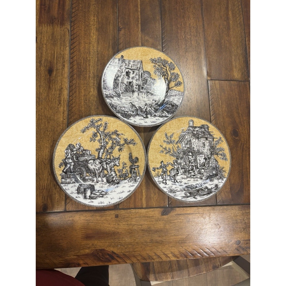 American Atelier‎ English Toile Black Salad Plates 3 Plates